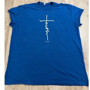 Redline Steel Faith Cross Graphic T-Shirt Blue XXL Next Level Cotton Tee
